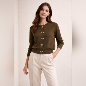 Premise Studio Metal Toggle Button Cardigan Military Green Brown XL Crewneck